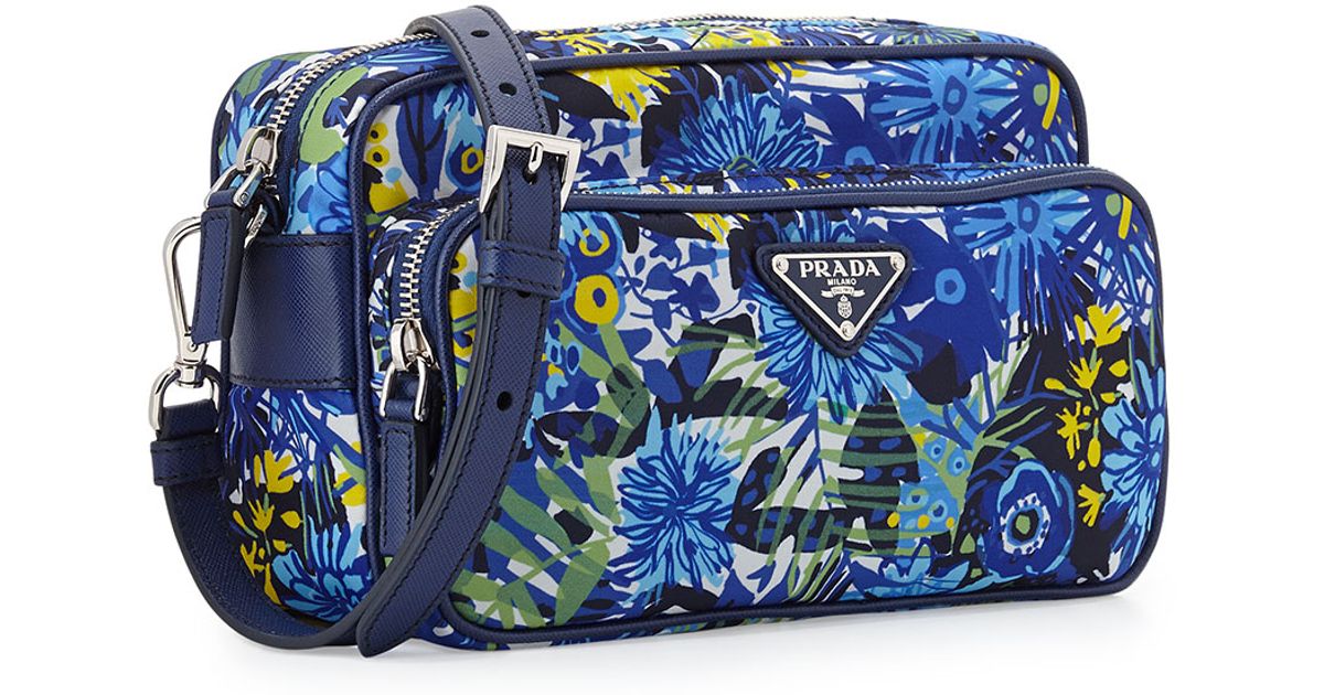 Prada Tessuto Printed Crossbody Bag in Blue (BLUE FLORAL) | Lyst