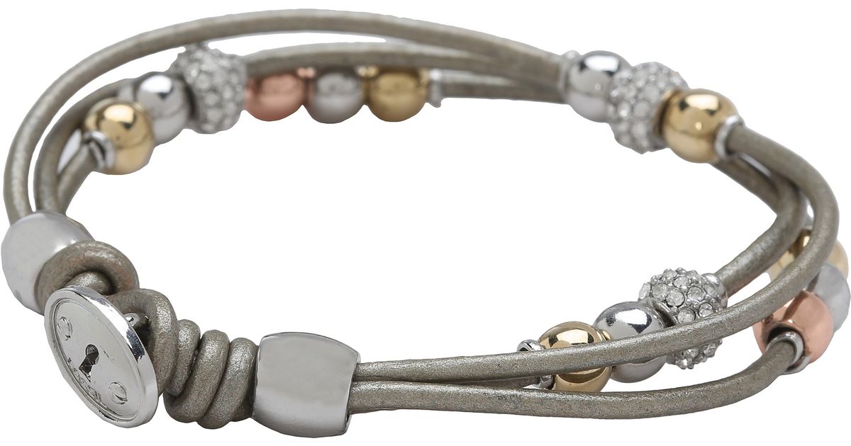 Lyst Fossil Multistrand Beaded Wrist Wrap Bracelet In Gray