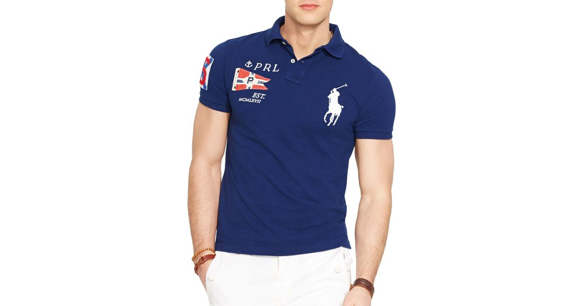 Ralph Lauren Custom Fit Yacht Club Mesh Polo Shirt Slim Fit in Blue