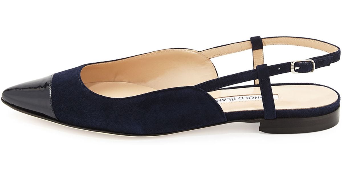 Lyst - Manolo Blahnik Prizzi Suede Cap-Toe Slingback Flat in Blue