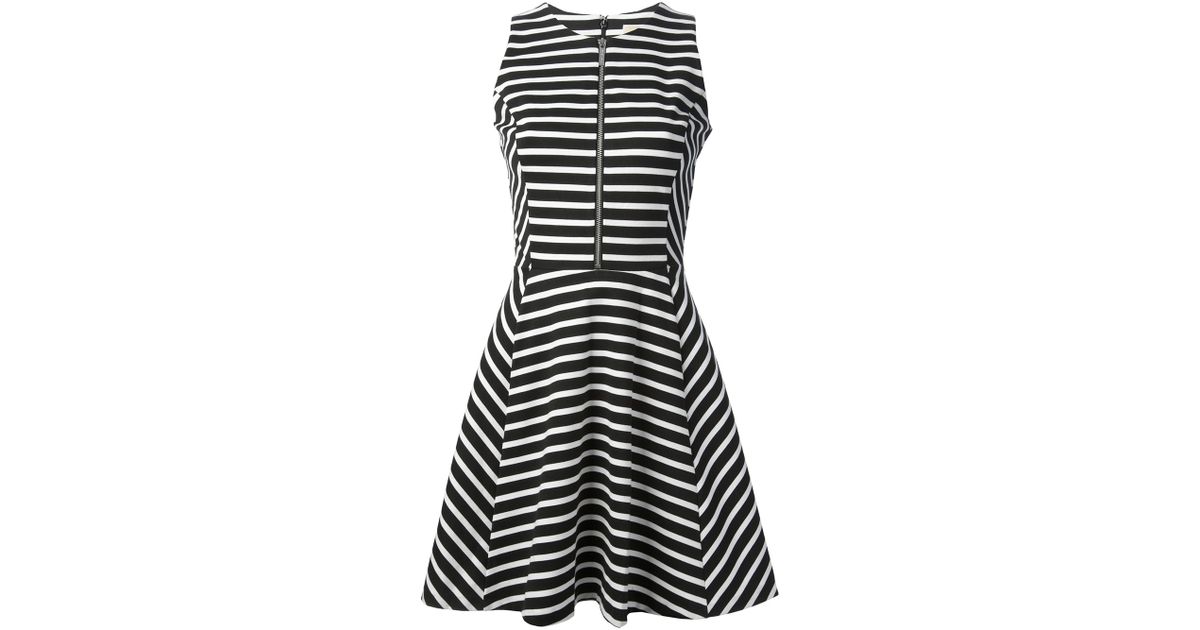 Lyst Michael Kors Striped A Line Dress In Black