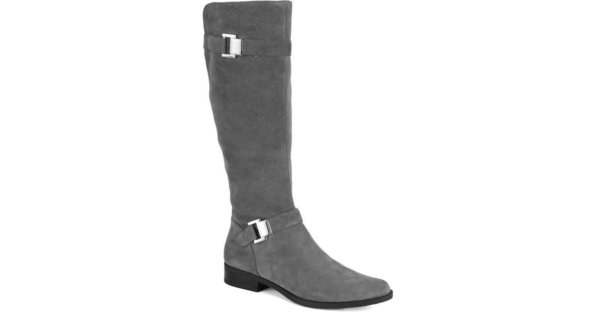 Lyst - Calvin Klein Suede Riding Boots in Gray