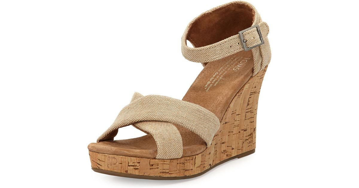 Lyst - Toms Fabric Cork Wedge Sandal in Natural