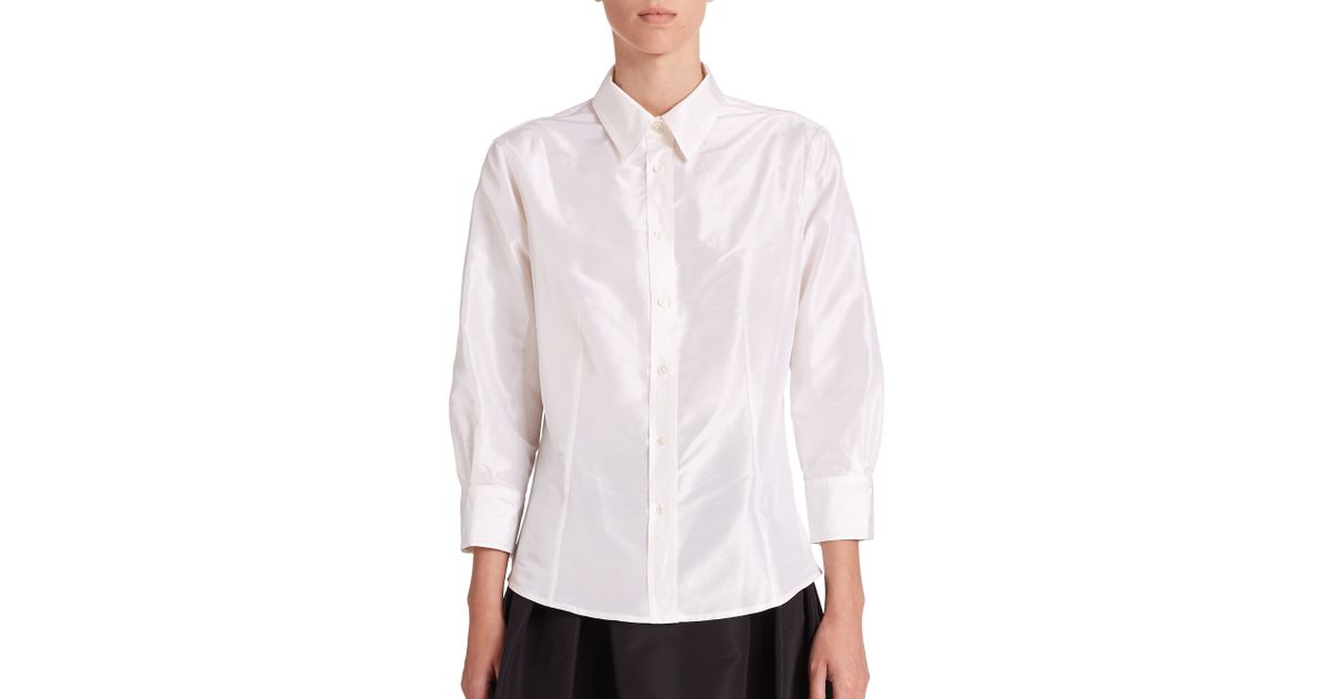 white silk taffeta blouse