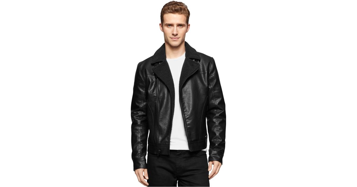 Calvin Klein Jeans Faux Leather Aviator Jacket In Black For Men Lyst