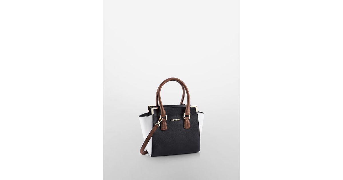 Lyst Calvin Klein Saffiano Leather Small Winged Tote Bag In Black