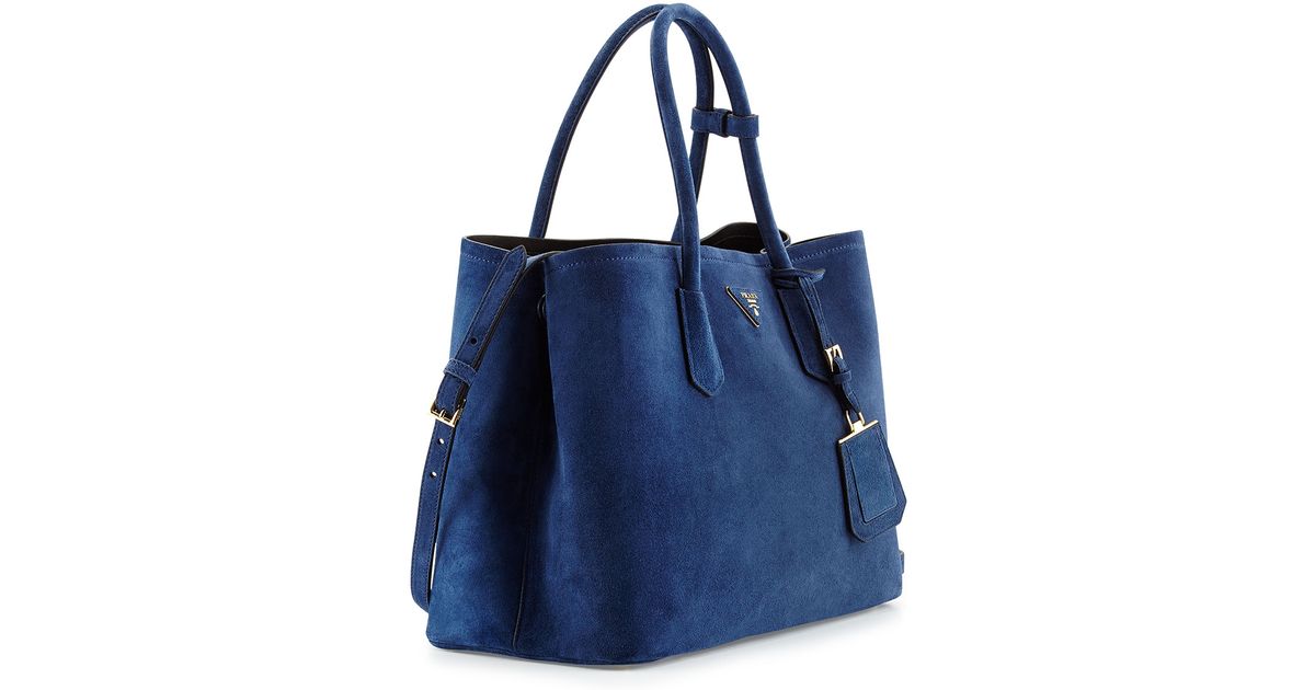 Lyst Prada Suede Medium Double Bag In Blue