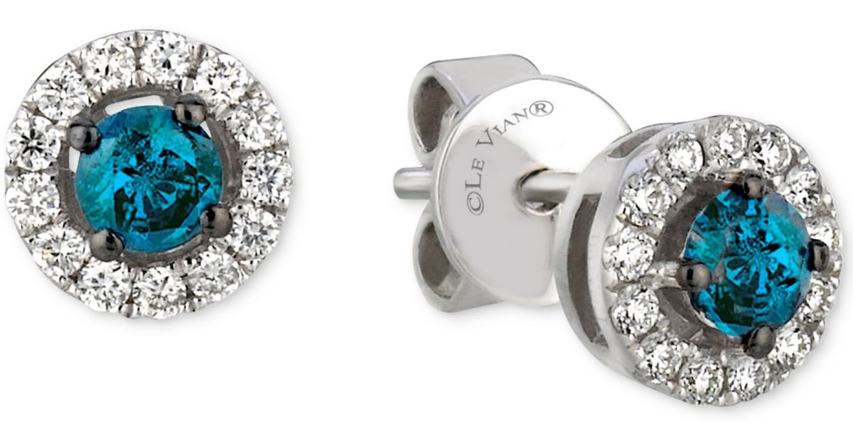 Lyst Le Vian White And Blue Diamond Stud Earrings 1 2 Ct T W Lyst Le Vian White And Blue Diamond Stud Earrings 1 2 Ct T W In 14k Gold