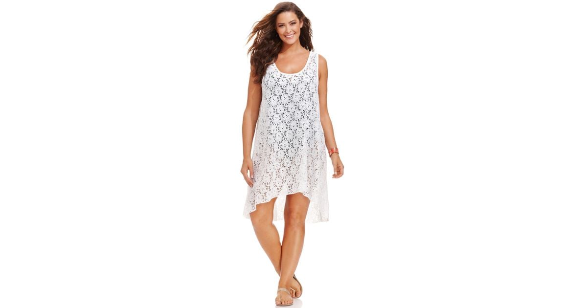 Gottex Plus Size Lace Highlow Dress Cover Up in White Lyst