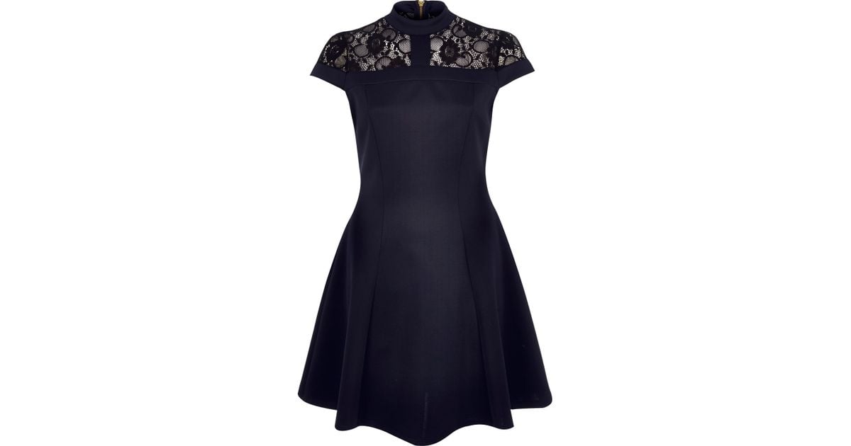 Black lace panel scuba skater dress Black lace panel scuba skater dress