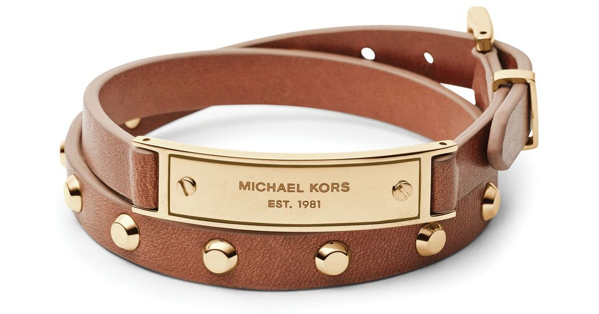 Lyst Michael Kors Logo Plaque Leather Wrap Bracelet In Brown