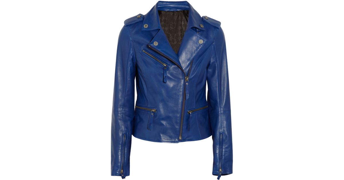 Karl Lagerfeld Odina Leather Biker Jacket In Blue Lyst