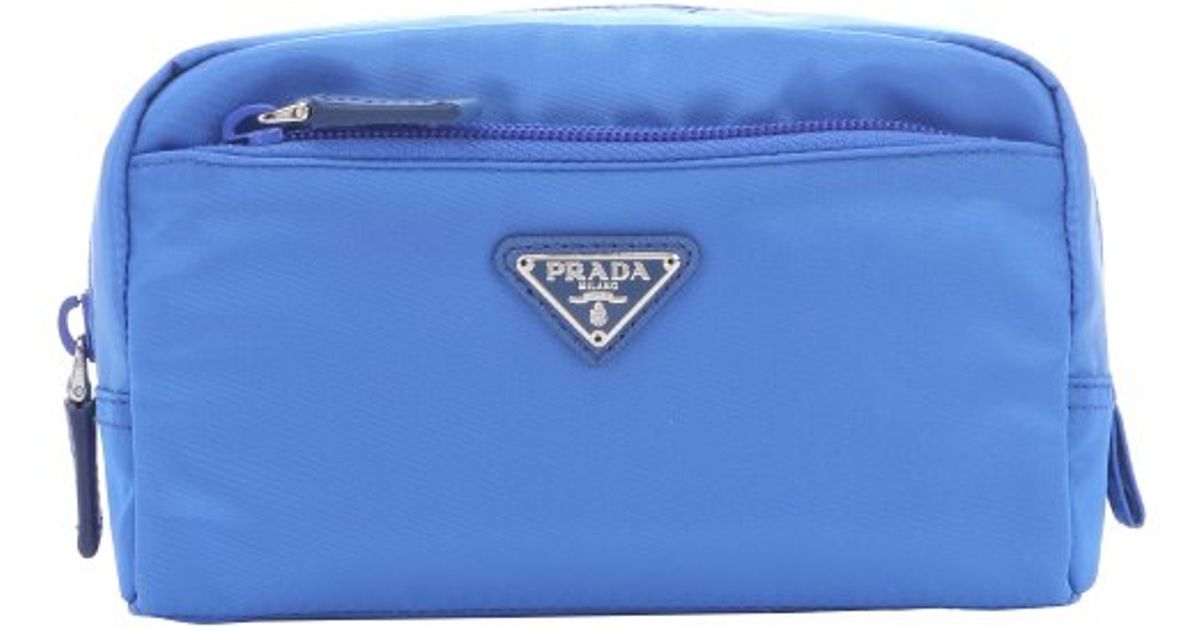 Prada Light Blue Saffiano Leather Trimmed Nylon Cosmetic Travel ...