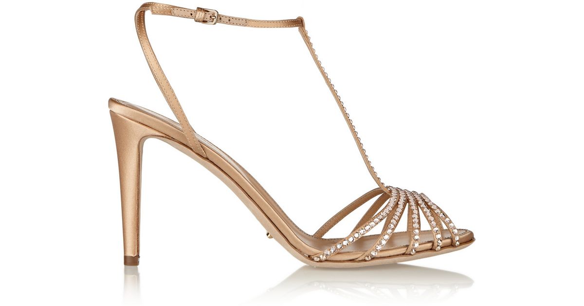 Sergio rossi Crystal-Embellished Satin Sandals in Metallic | Lyst