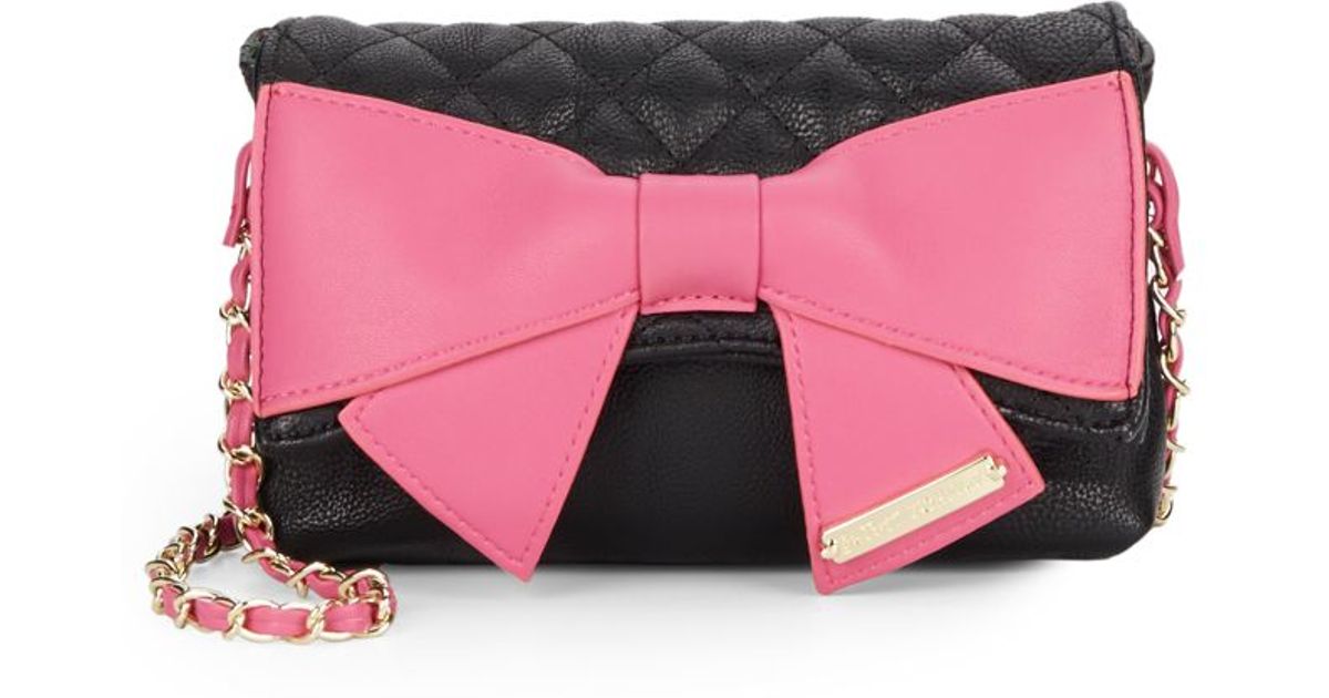Lyst Betsey Johnson Quilted Bow Patent Leather Crossbody Bag In Black