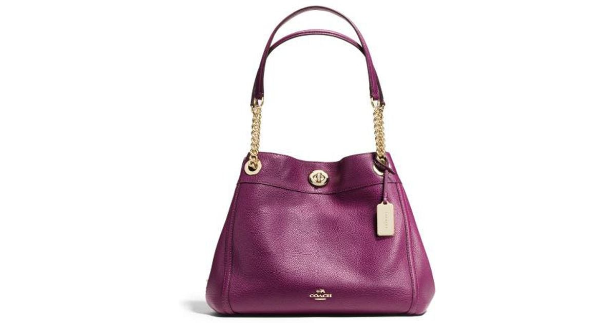 Coach Edie Turnlock Leather Shoulder Bag in Purple | Lyst