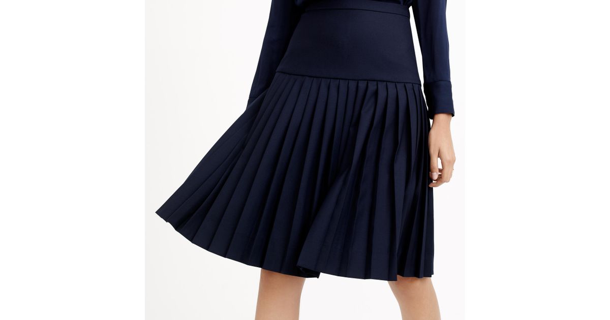 Jcrew Drop Waist Pleated Skirt In Super 120s Wool In Blue Lyst 8716