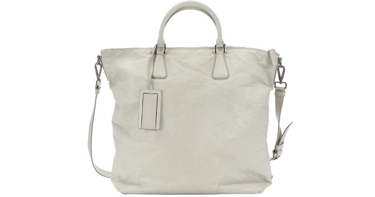 Prada Pre-owned: Ivory Crinkled Leather Oversized Convertible Tote ...  