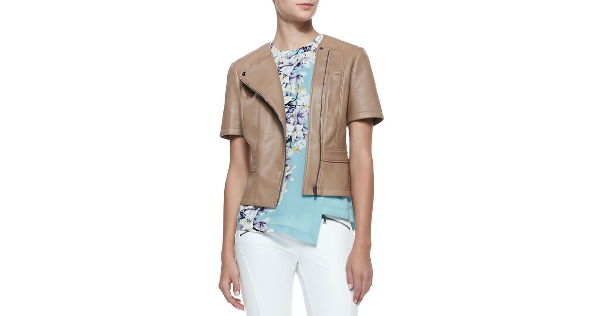 Lyst Bcbgmaxazria Dayne Fitted Short Sleeve Faux Leather Jacket In Lyst Bcbgmaxazria Dayne Fitted Short Sleeve Faux Leather Jacket In Natural