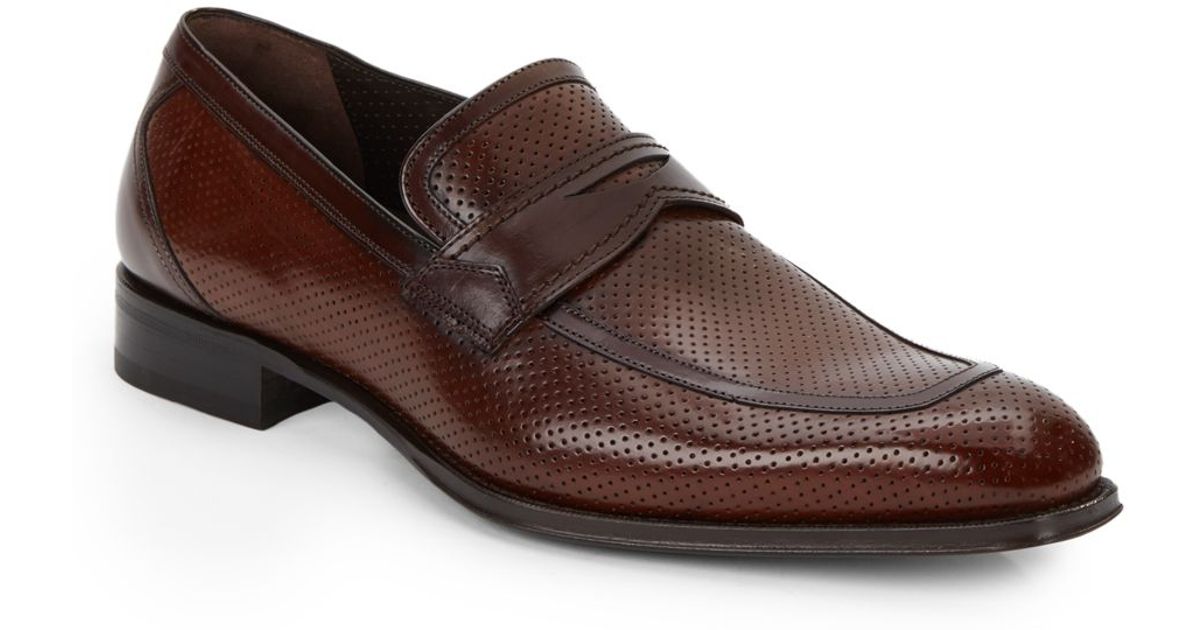 Mezlan Perforated Leather Loafers in Brown for Men | Lyst