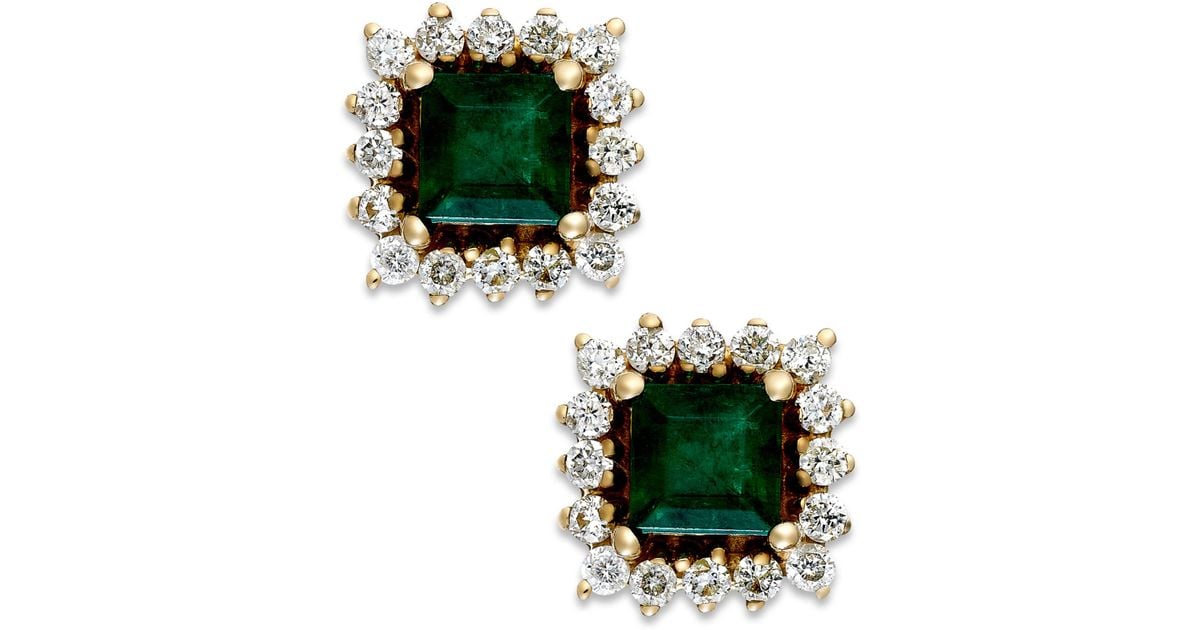 Macy&#39;s Emerald (5/8 Ct. T.w.) And Diamond (1/3 Ct. T.w.) Stud Earrings In 14k Gold in Green | Lyst