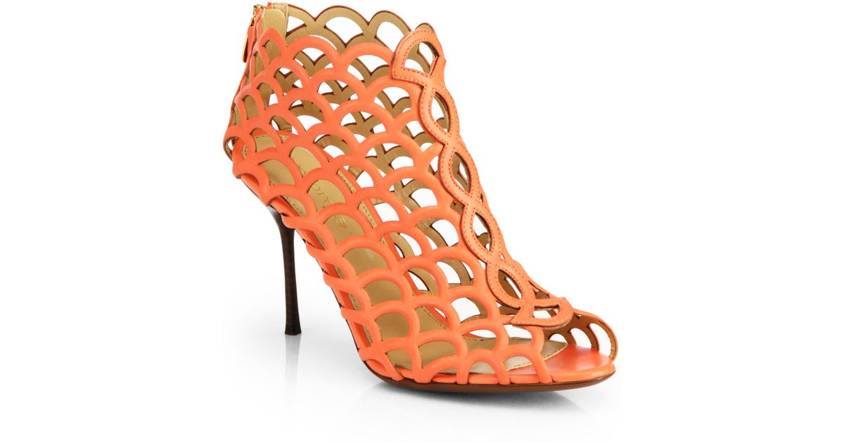 Sergio rossi Mermaid Cutout Leather Ankle Boots in Orange | Lyst