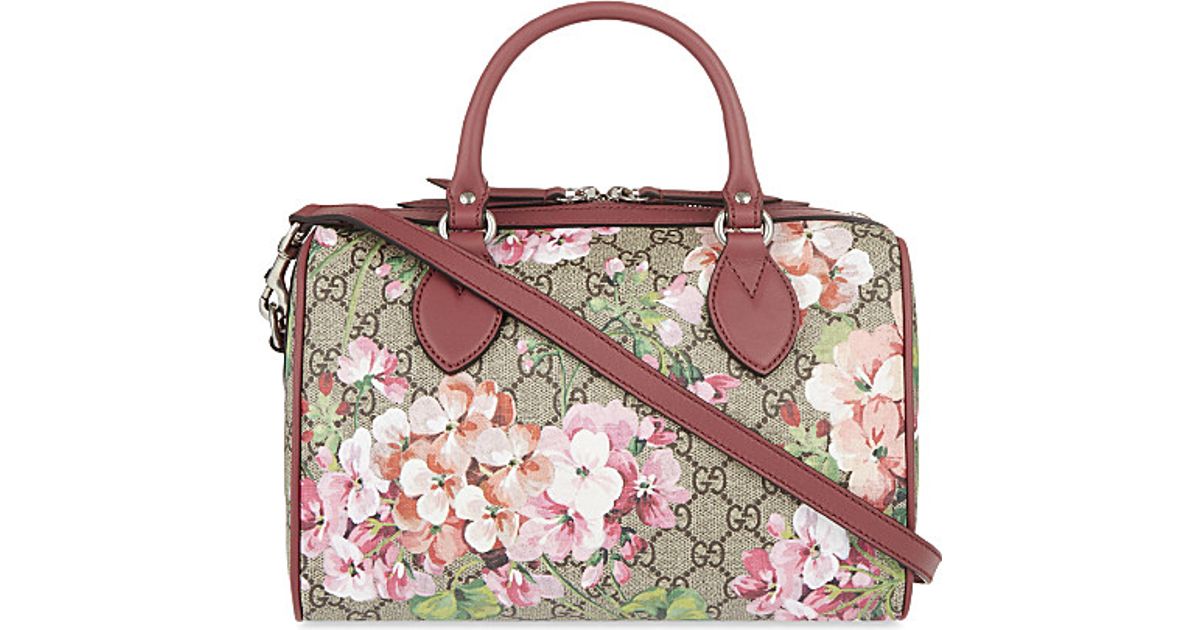 Lyst - Gucci Floral Print Canvas Bowling Bag in Pink