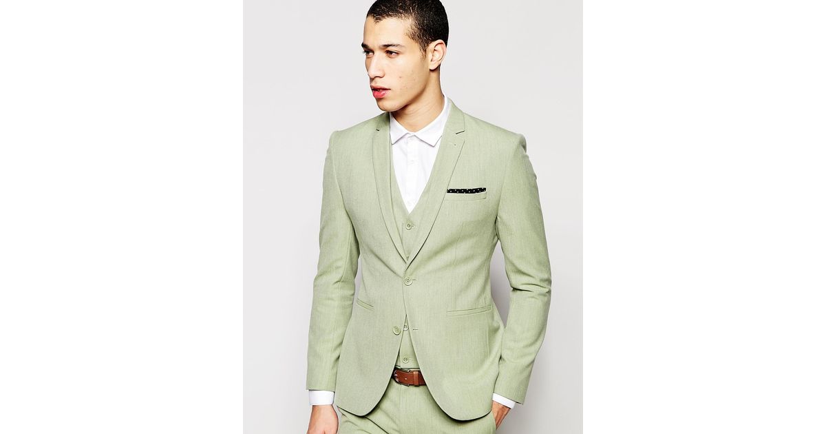 Asos Super Skinny Suit Jacket  In Sage Green Light  Green 