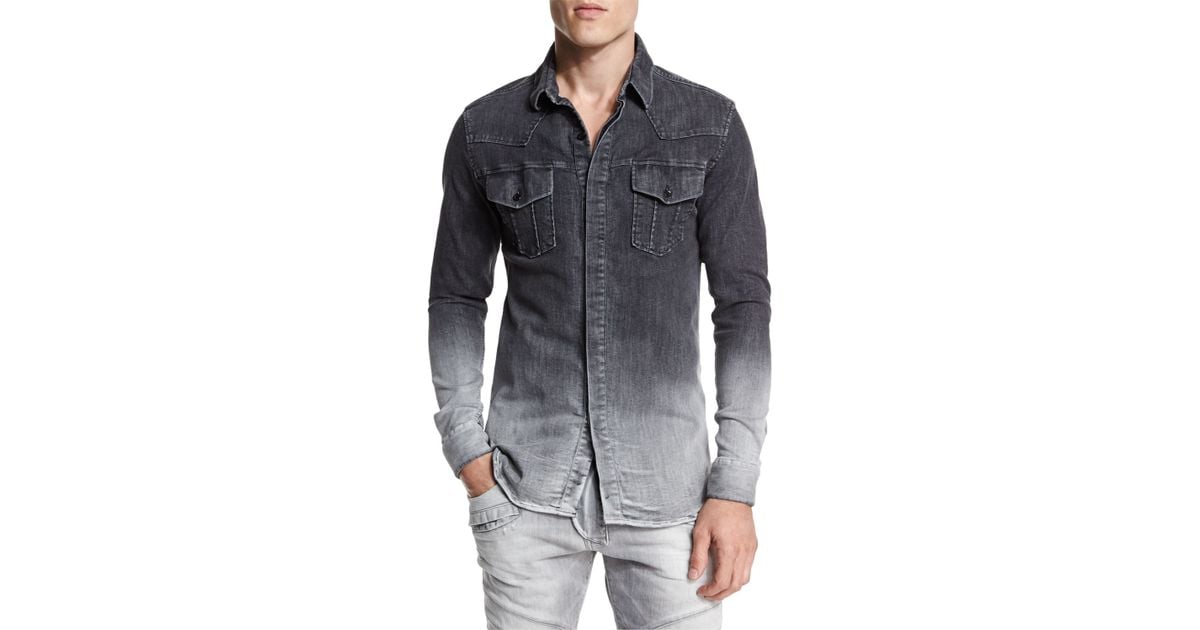 Balmain Ombre Denim Buttondown Shirt in Gray for Men (DARK GRAY) Lyst