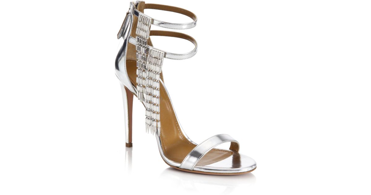 aquazzura sole 50 metallic leather sandals