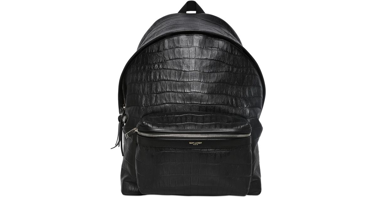 Saint laurent Croc Embossed Leather Backpack in Black for Men | Lyst