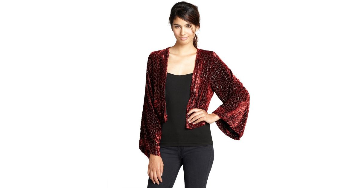 Winter kate Wine Velvet Dot Flocked Bed Jacket in Red | Lyst
