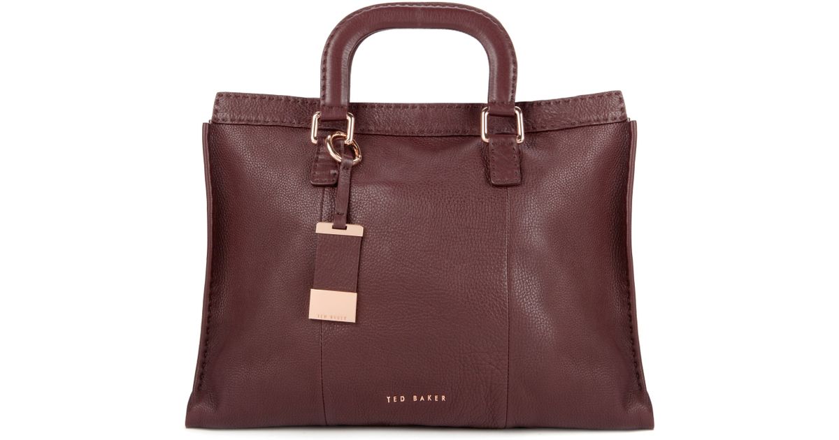 Ted baker Tottier Leather Stab Stitch Bag in Brown (Dark