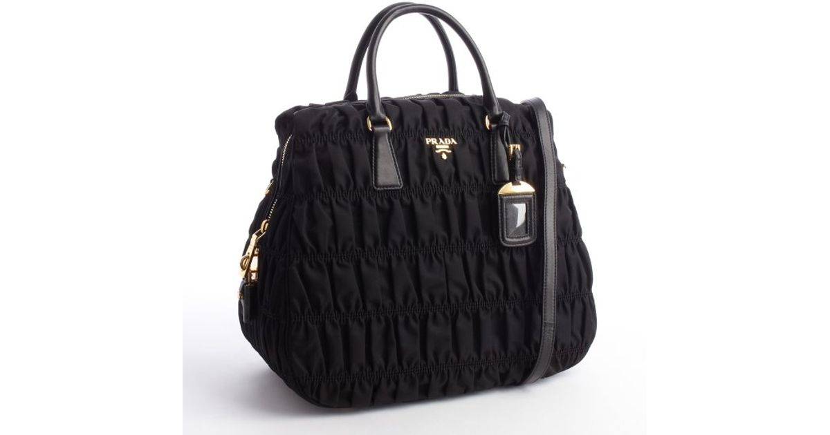 Lyst - Prada Black Quilted Nylon Convertible Leather Top Handle Bag in Black
