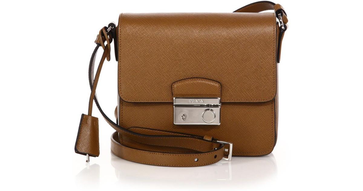 Prada Saffiano Lux Small Crossbody Bag in Brown (tan) | Lyst
