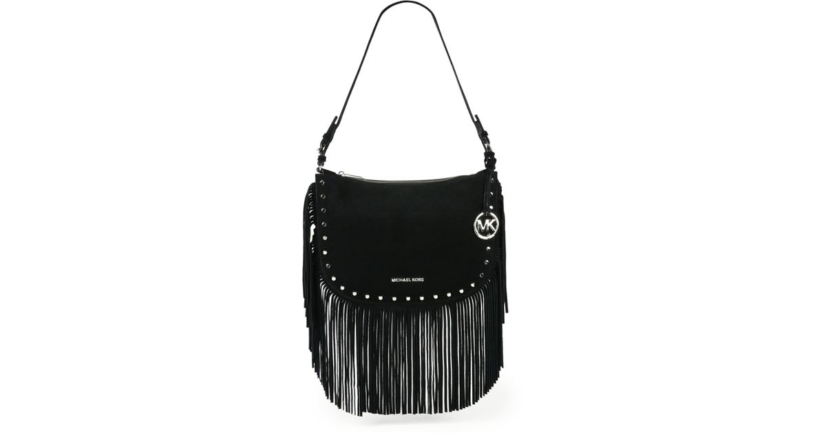 Lyst Michael Kors Billy Suede Fringe Shoulder Bag In Black