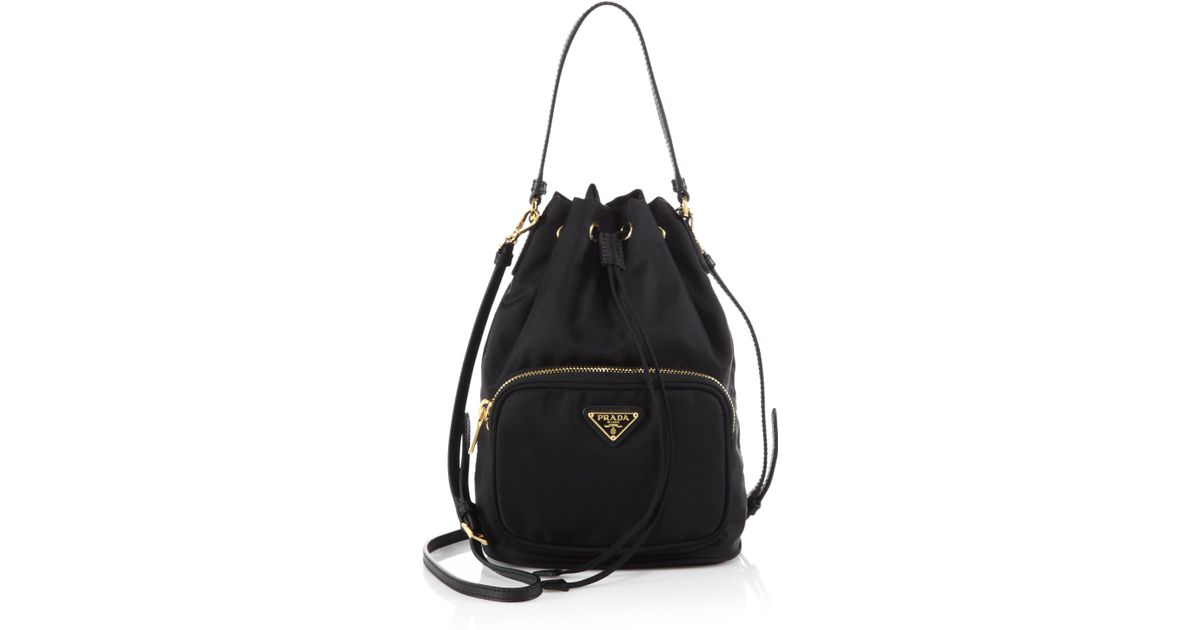 Lyst Prada Tess Drawstring Nylon Pouch Crossbody Bag In Black