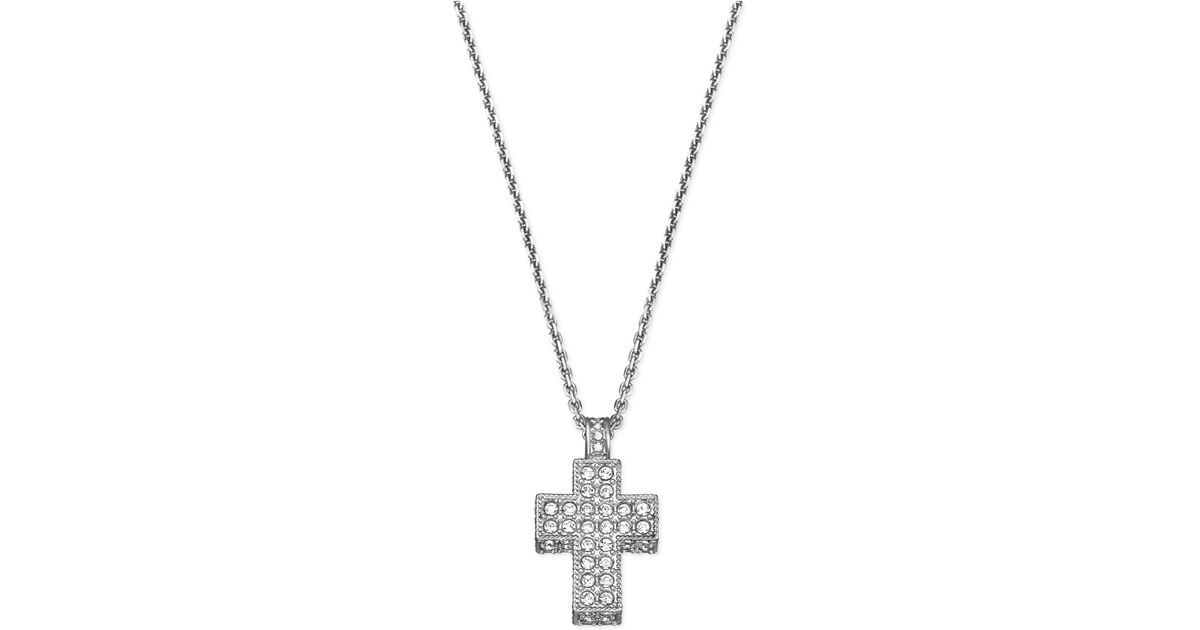 Swarovski Rhodium-plated Crystal Mini Cross Pendant Necklace in