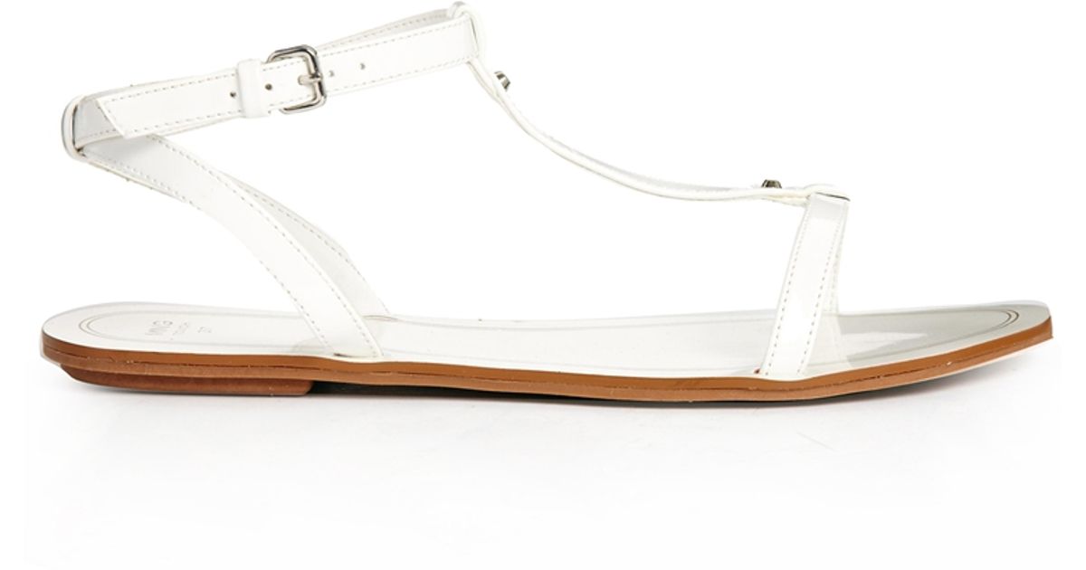 white t bar flat sandals