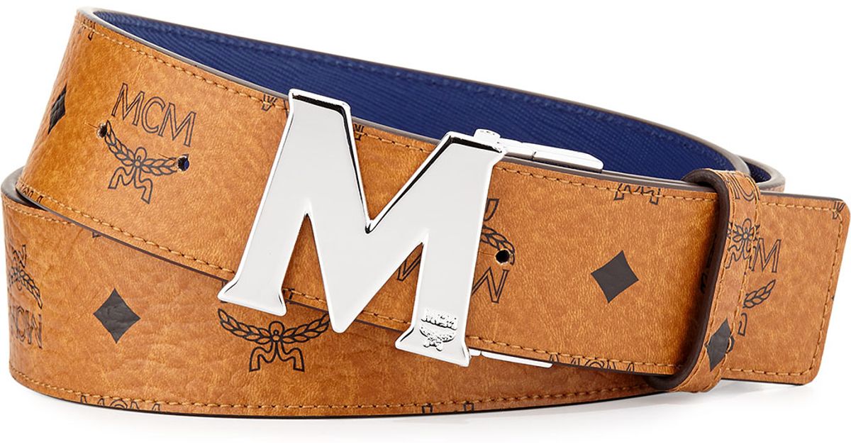 Mcm Reversible M-buckle Monogram Belt in Blue | Lyst