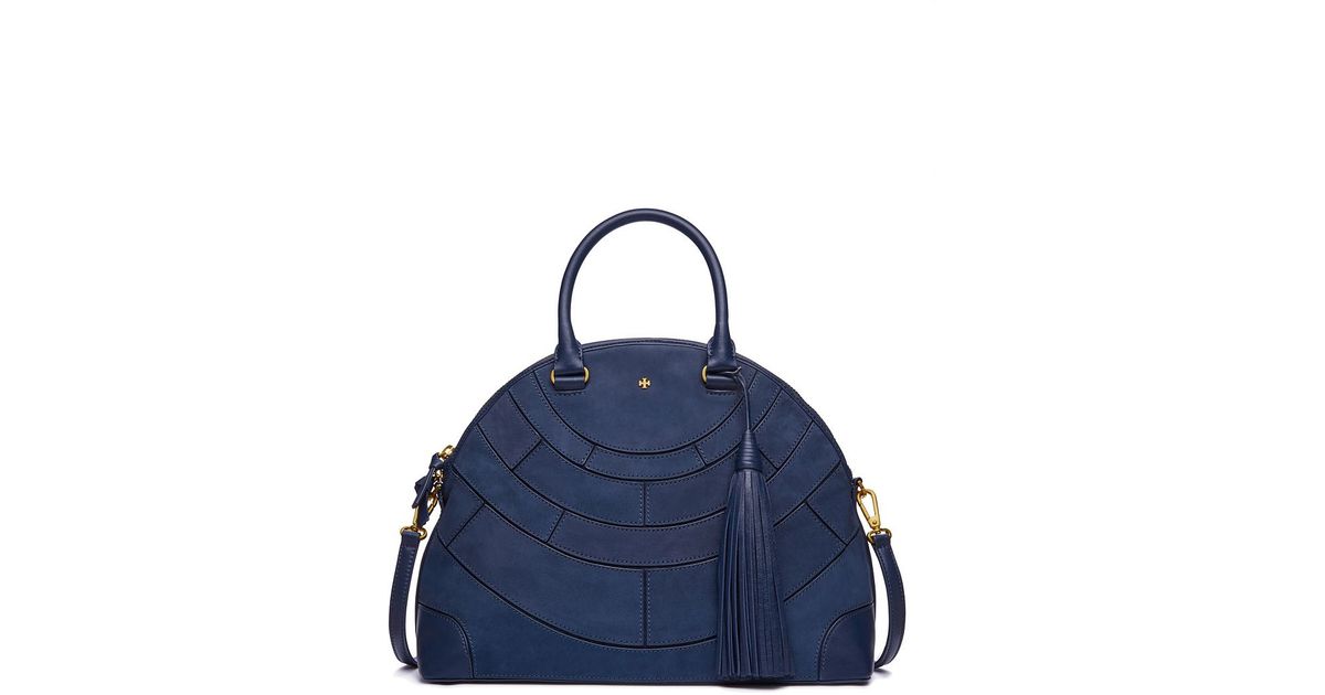 Lyst Tory Burch Pieced Leather Dome Satchel In Blue