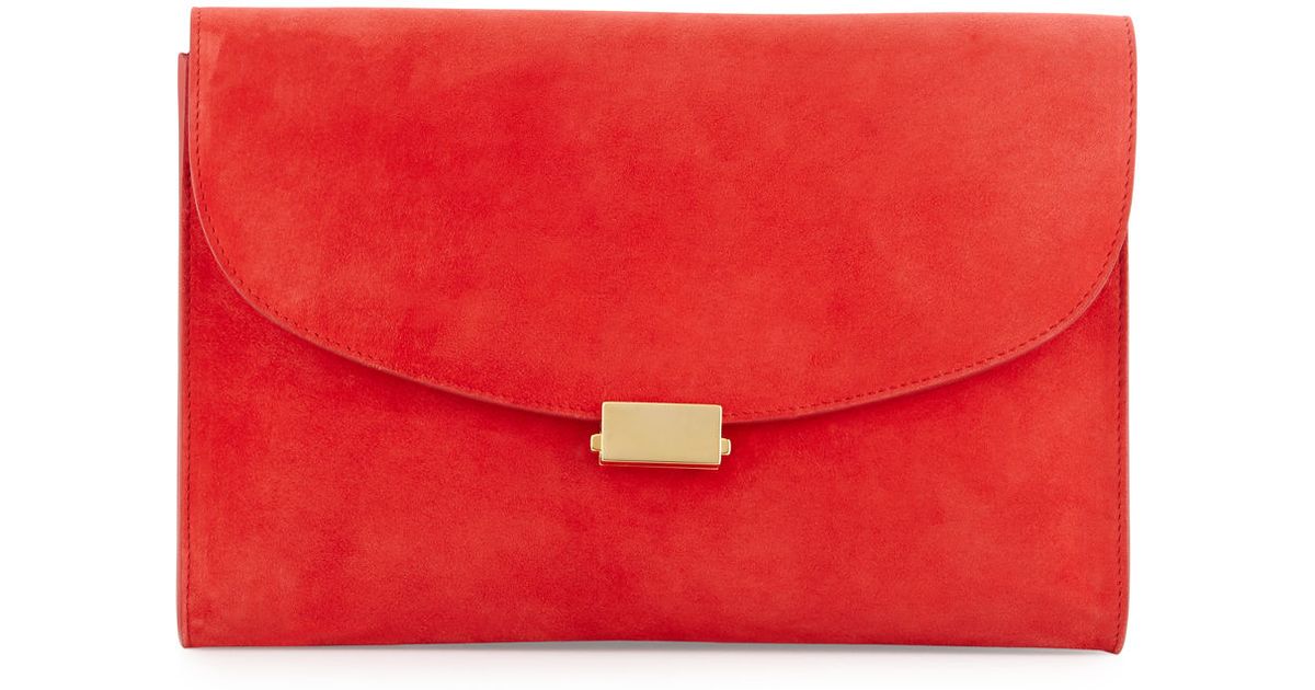 Lyst Mansur Gavriel Flat Suede Clutch Bag In Red
