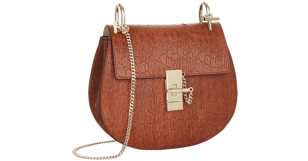 Chlo Drew Small Croc-Embossed Leather Shoulder Bag in Brown | Lyst