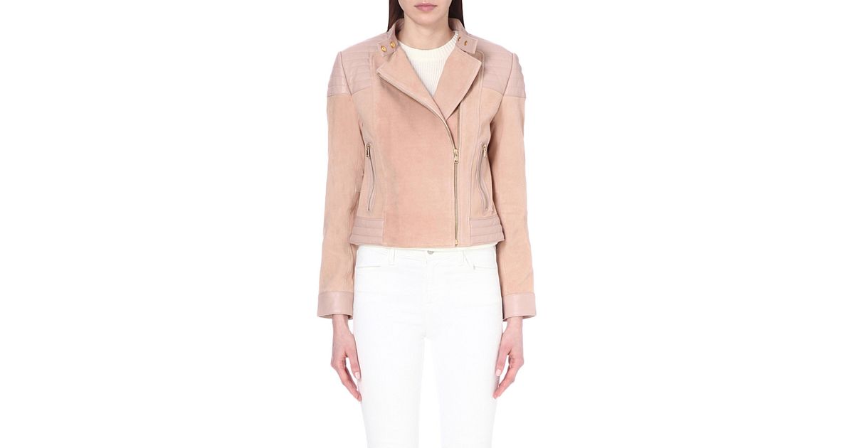 J Brand Cardiff Suede And Leather Biker Jacket In Pink Lyst