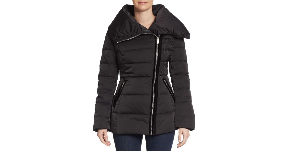 Vera wang Asymmetrical Quilted Puffer Jacket in Black | Lyst