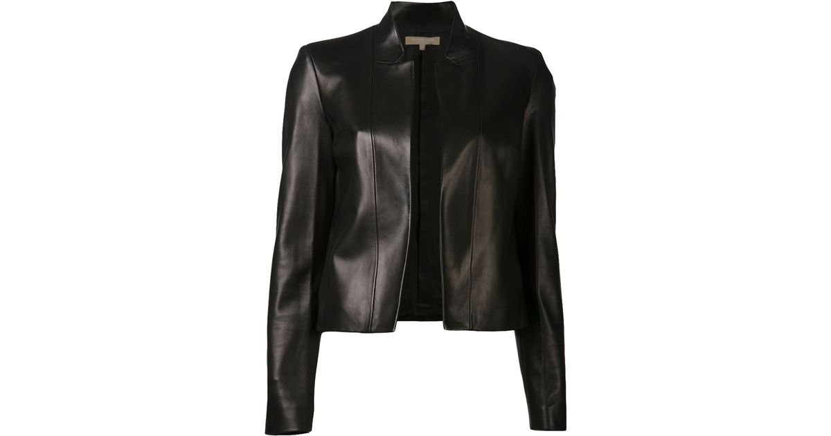Michael Kors Stand Lapel Leather Jacket In Black Lyst