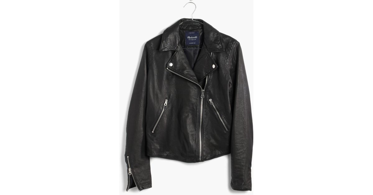 Madewell Washed Leather Motorcycle Jacket in Black | Lyst