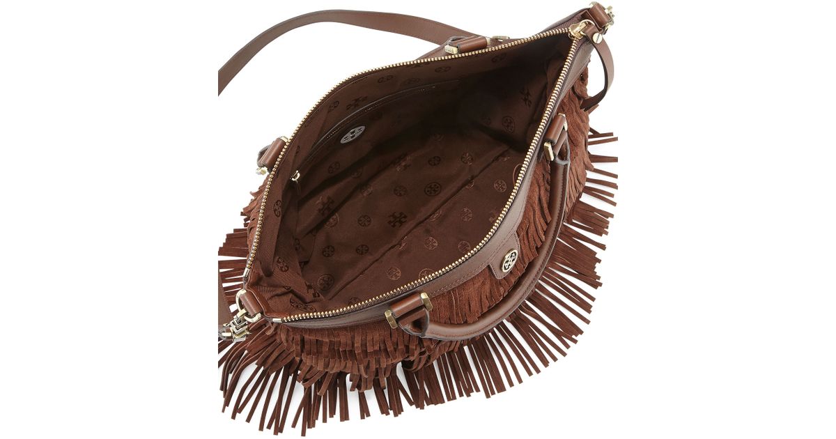 Lyst Tory Burch Leather Fringe Tote Bag Chocolate In Brown
