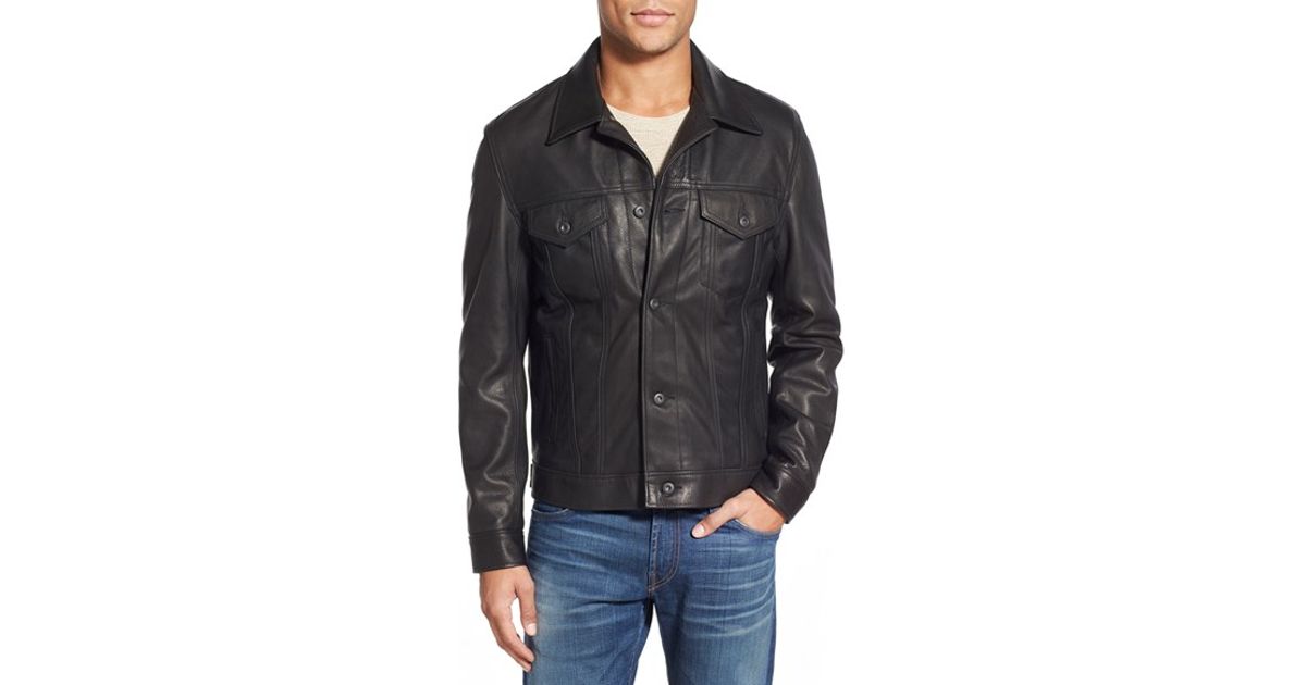 Schott Nyc Pebbled Leather Trucker Jacket In Black For Men Lyst