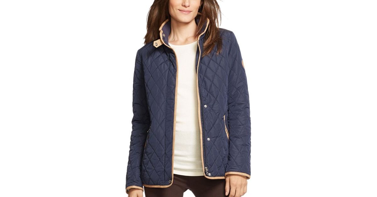 Lyst Lauren By Ralph Faux Leather Trim Barn Jacket In Blue